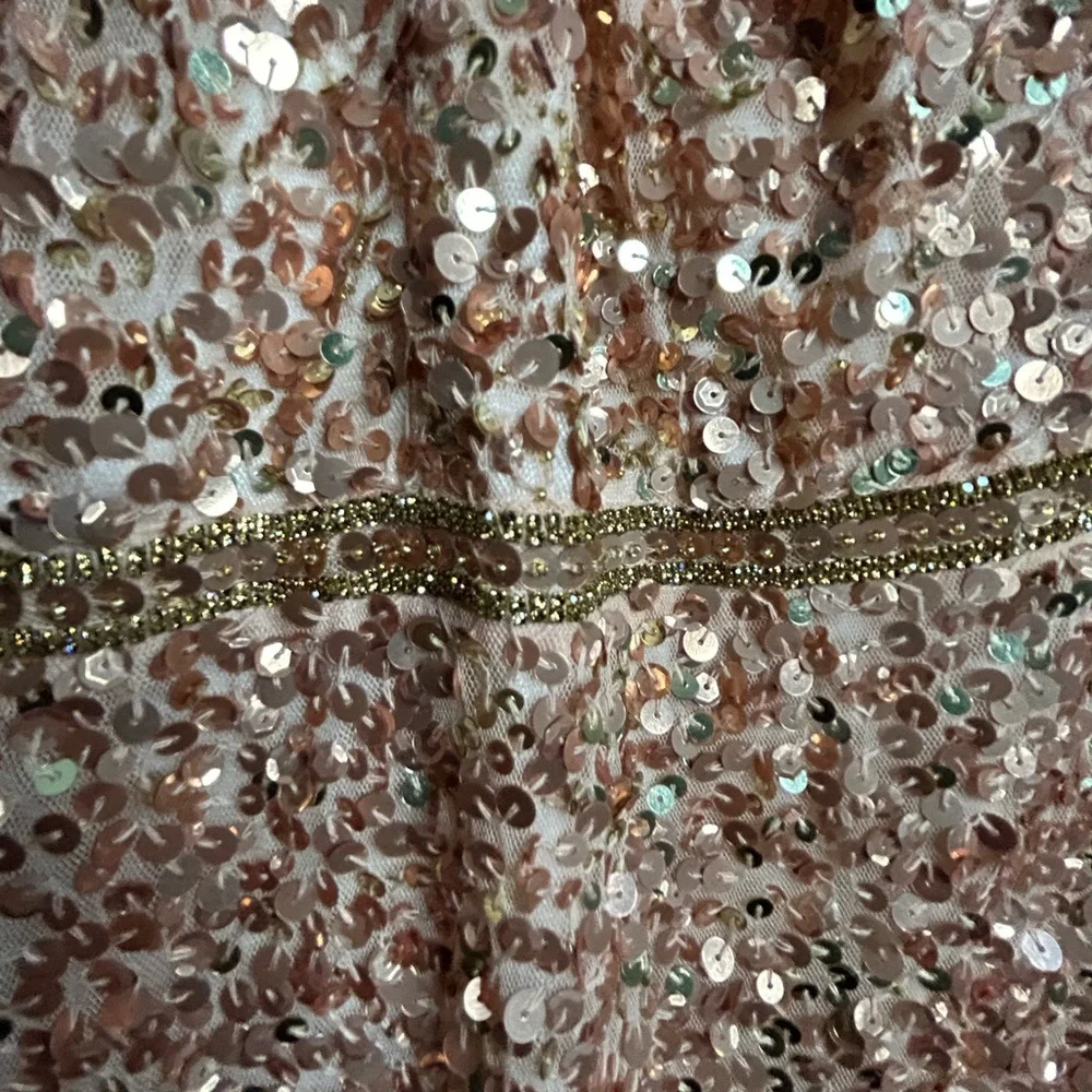 Mac Duggal Rose Gold Sequin Halter Evening Gown - Picture 4 of 9